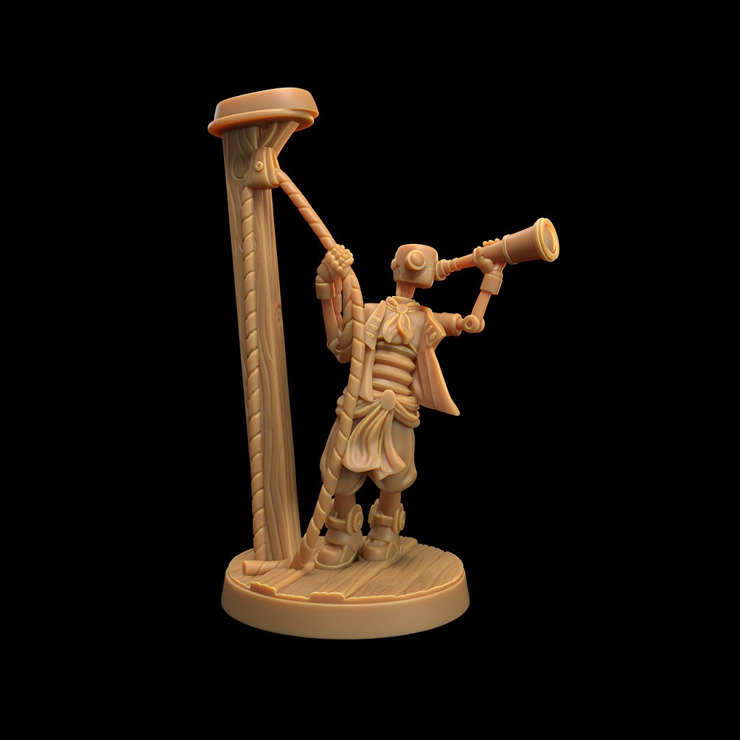 Robot Pirate with Spyglass - The Dragon Trapper's Lodge Printed Miniature | Dungeons & Dragons | Pathfinder | Tabletop