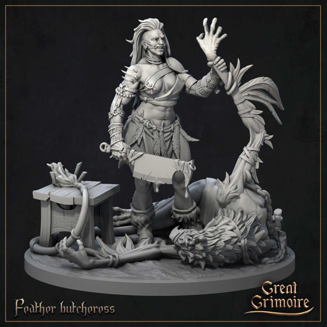 Feather Butcheress - Great Grimoire Printed Miniature | Dungeons & Dragons | Pathfinder | Tabletop