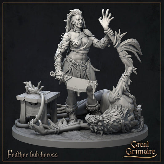 Feather Butcheress - Great Grimoire Printed Miniature | Dungeons & Dragons | Pathfinder | Tabletop