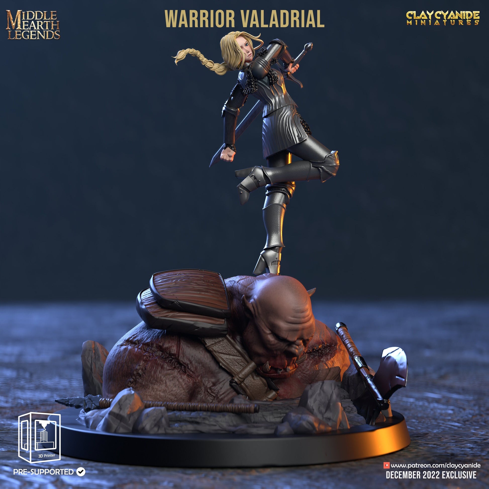 Warrior Valadrial - Clay Cyanide Printed Miniature | Dungeons & Dragons | Pathfinder | Tabletop