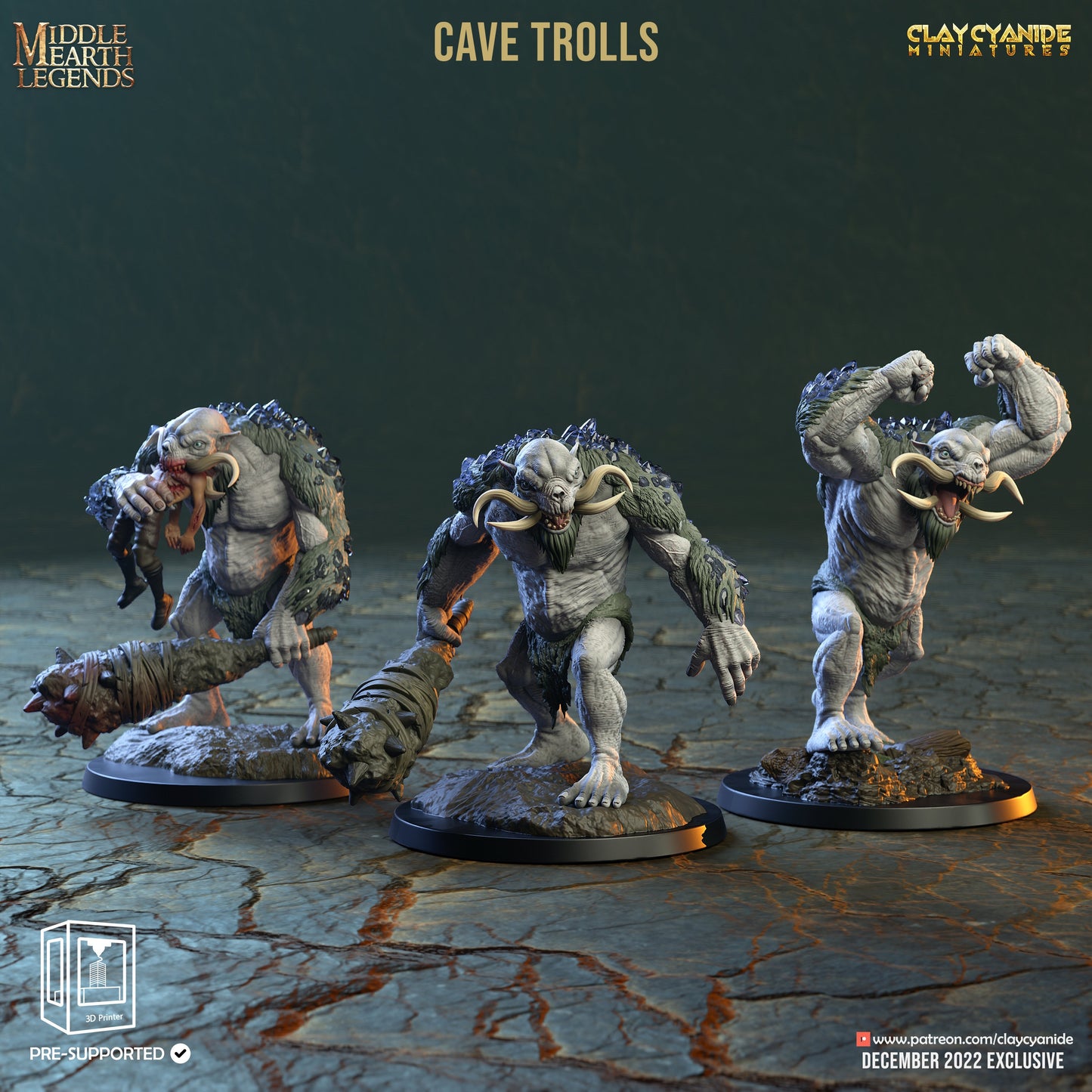 Cave Troll Painted Models - Clay Cyanide Printed Miniature | Dungeons & Dragons | Pathfinder | Tabletop