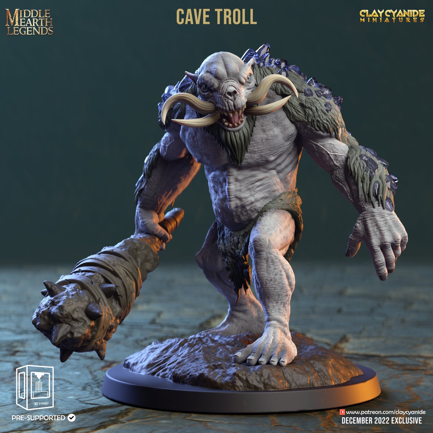 Cave Troll Painted Models - Clay Cyanide Printed Miniature | Dungeons & Dragons | Pathfinder | Tabletop