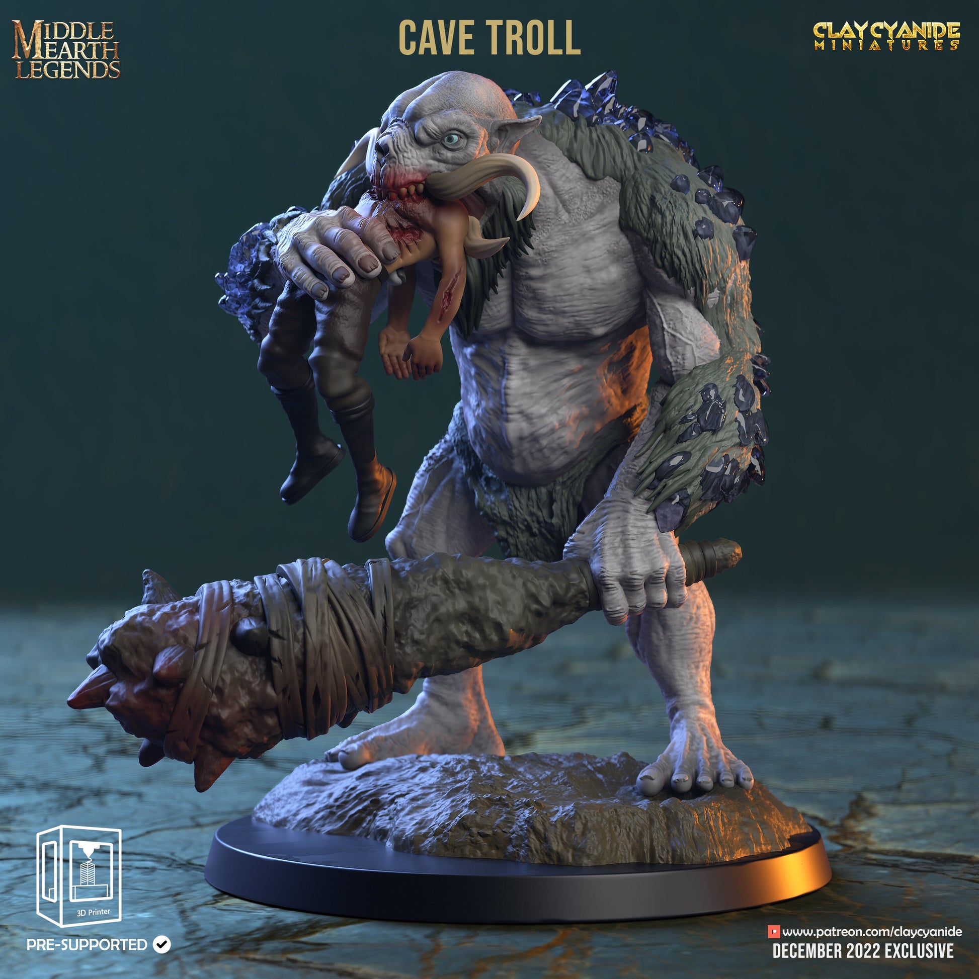 Cave Troll Painted Models - Clay Cyanide Printed Miniature | Dungeons & Dragons | Pathfinder | Tabletop