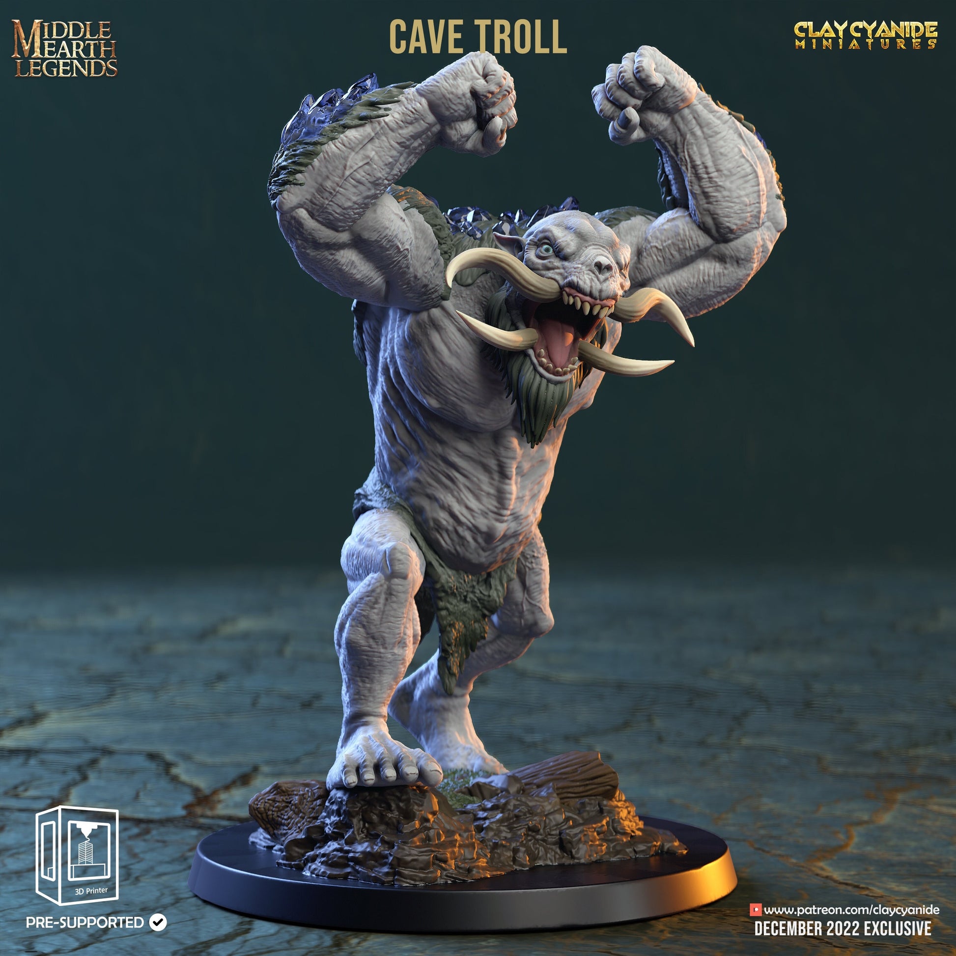 Cave Troll Painted Models - Clay Cyanide Printed Miniature | Dungeons & Dragons | Pathfinder | Tabletop