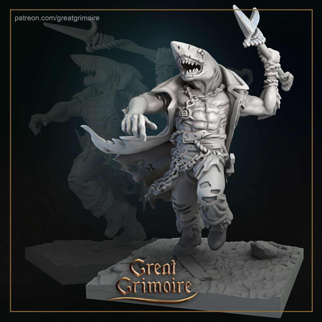 Shark Captain - Great Grimoire Printed Miniature | Dungeons & Dragons | Pathfinder | Tabletop