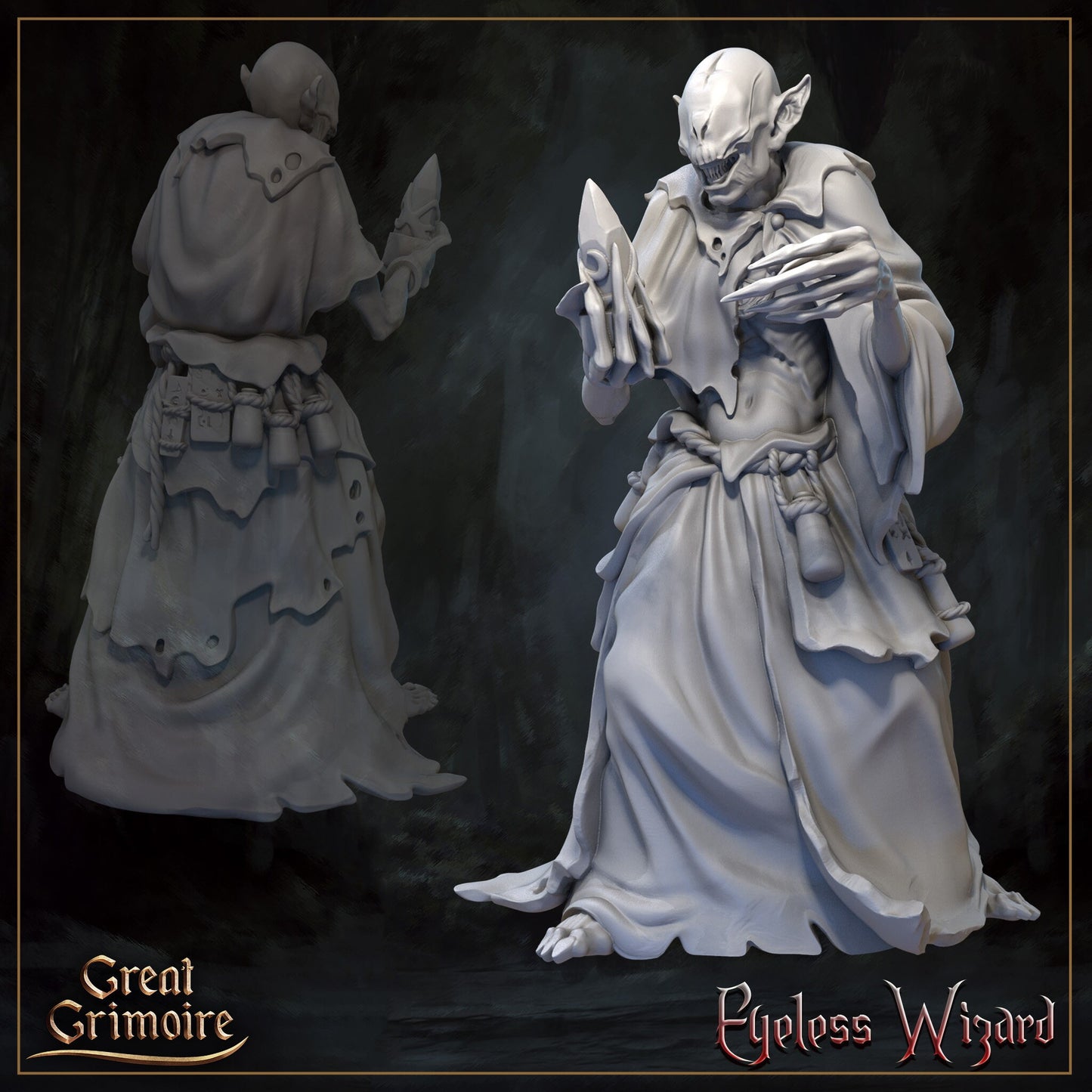 Eyeless Wizard - Great Grimoire Printed Miniature | Dungeons & Dragons | Pathfinder | Tabletop