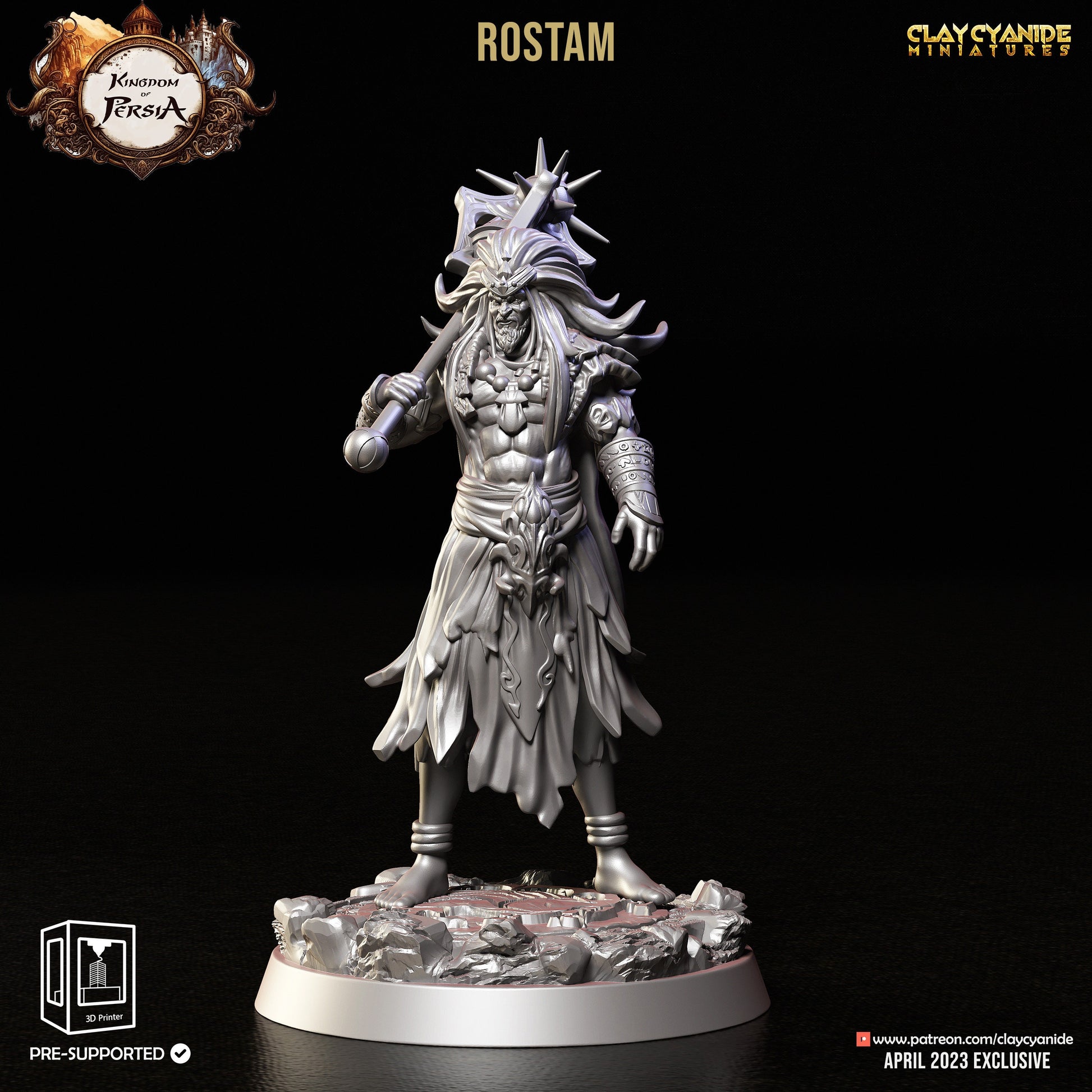 Rostam - Clay Cyanide Printed Miniature | Dungeons & Dragons | Pathfinder | Tabletop