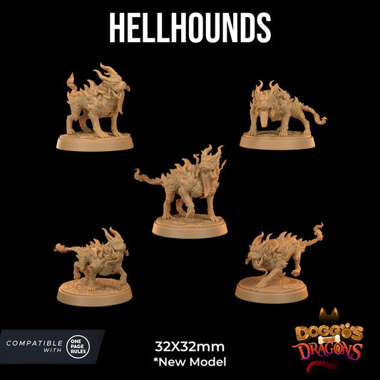 Hellhounds - 5 The Dragon Trapper's Lodge Printed Miniatures | Dungeons & Dragons | Pathfinder | Tabletop