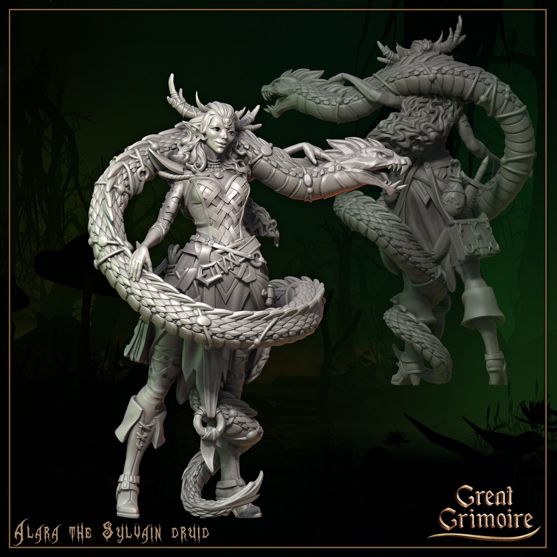 Alara the Sylvan Druid - Great Grimoire Printed Miniature | Dungeons & Dragons | Pathfinder | Tabletop