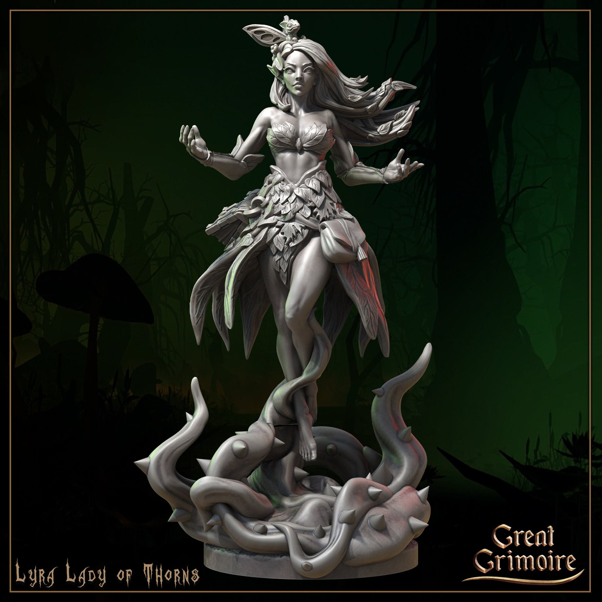 Lyra, Lady of Thorns- Great Grimoire Printed Miniature | Dungeons & Dragons | Pathfinder | Tabletop