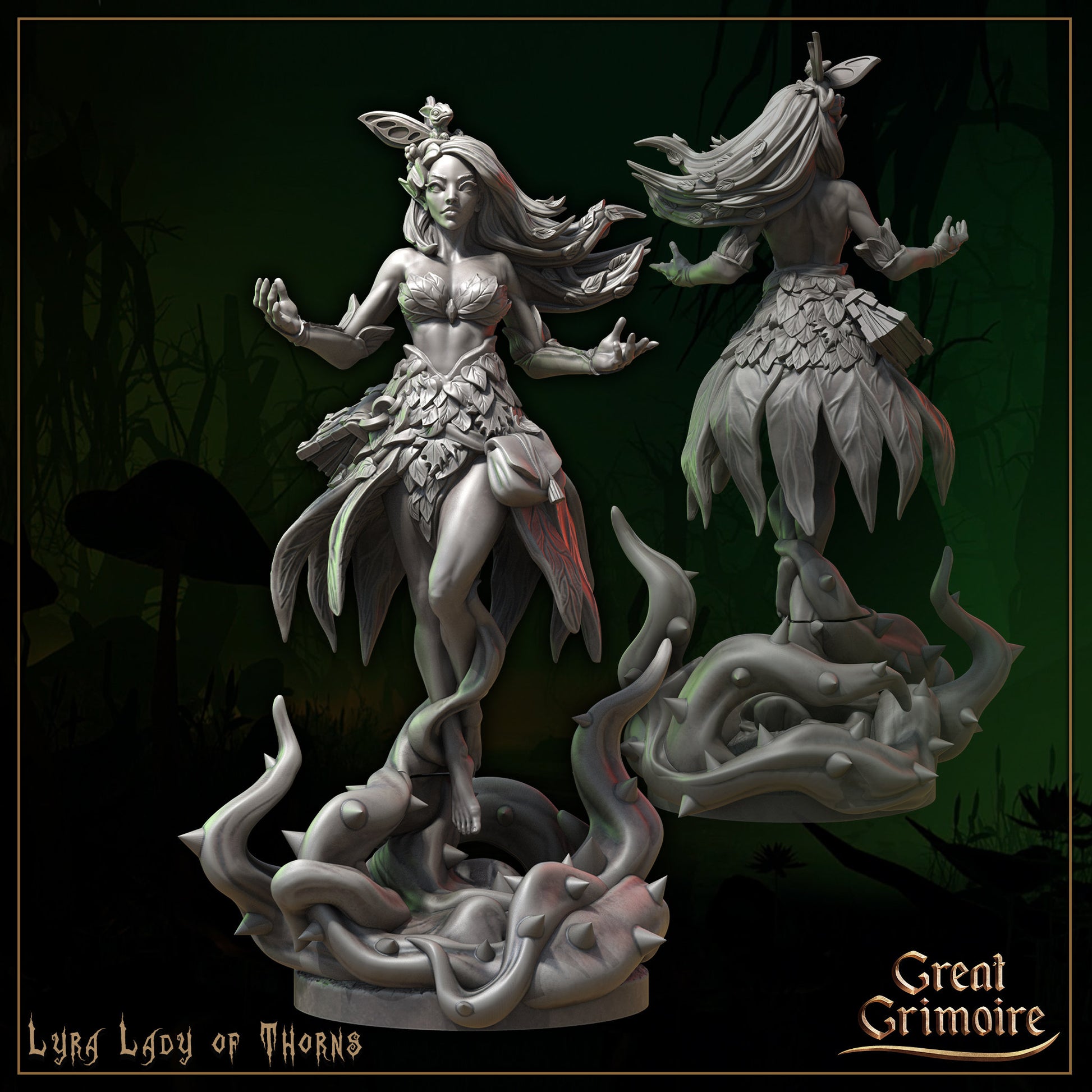 Lyra, Lady of Thorns- Great Grimoire Printed Miniature | Dungeons & Dragons | Pathfinder | Tabletop