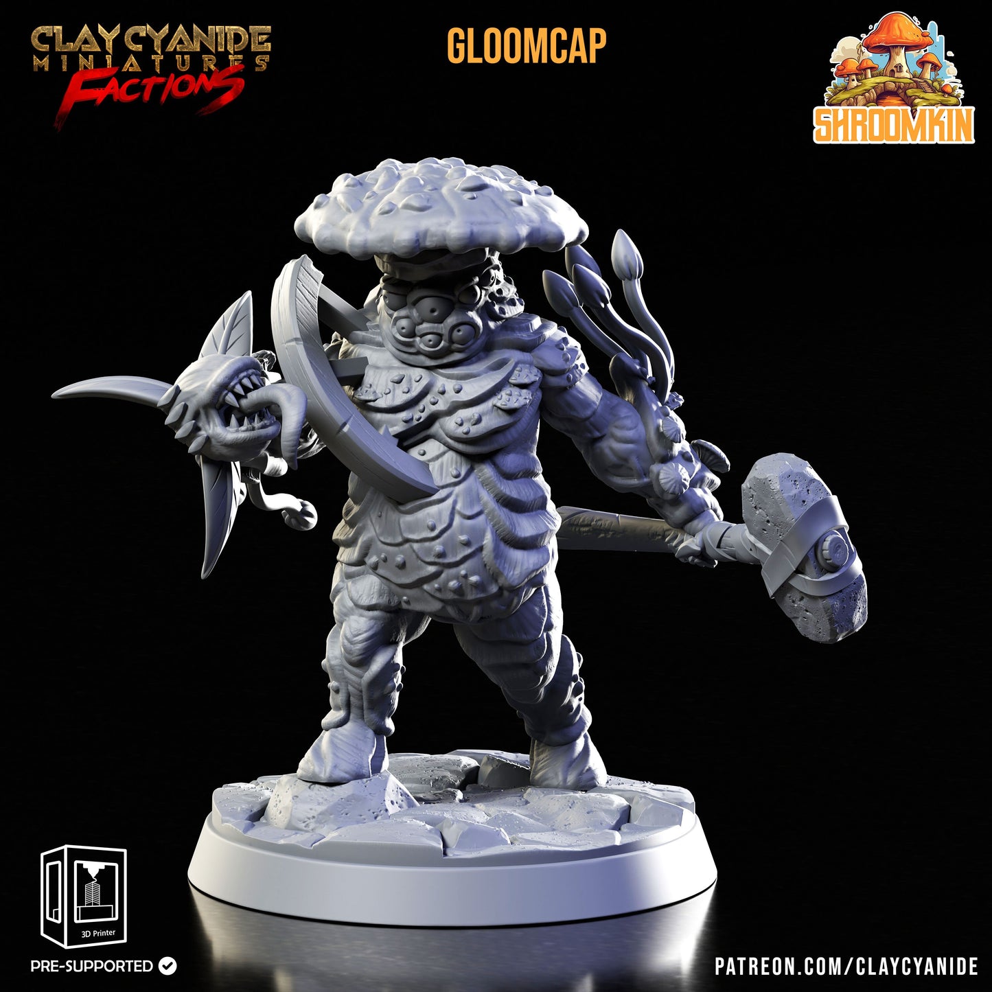 Gloomcap - Clay Cyanide Printed Miniature | Dungeons & Dragons | Pathfinder | Tabletop